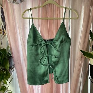 Zara Green Satin Tie Front Top